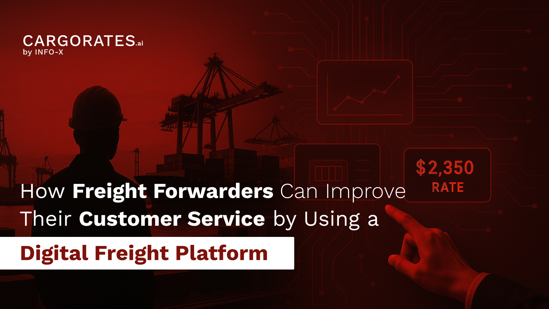 Freight forwarder at container port with digital dashboards, symbolizing how digital freight platforms improve customer service