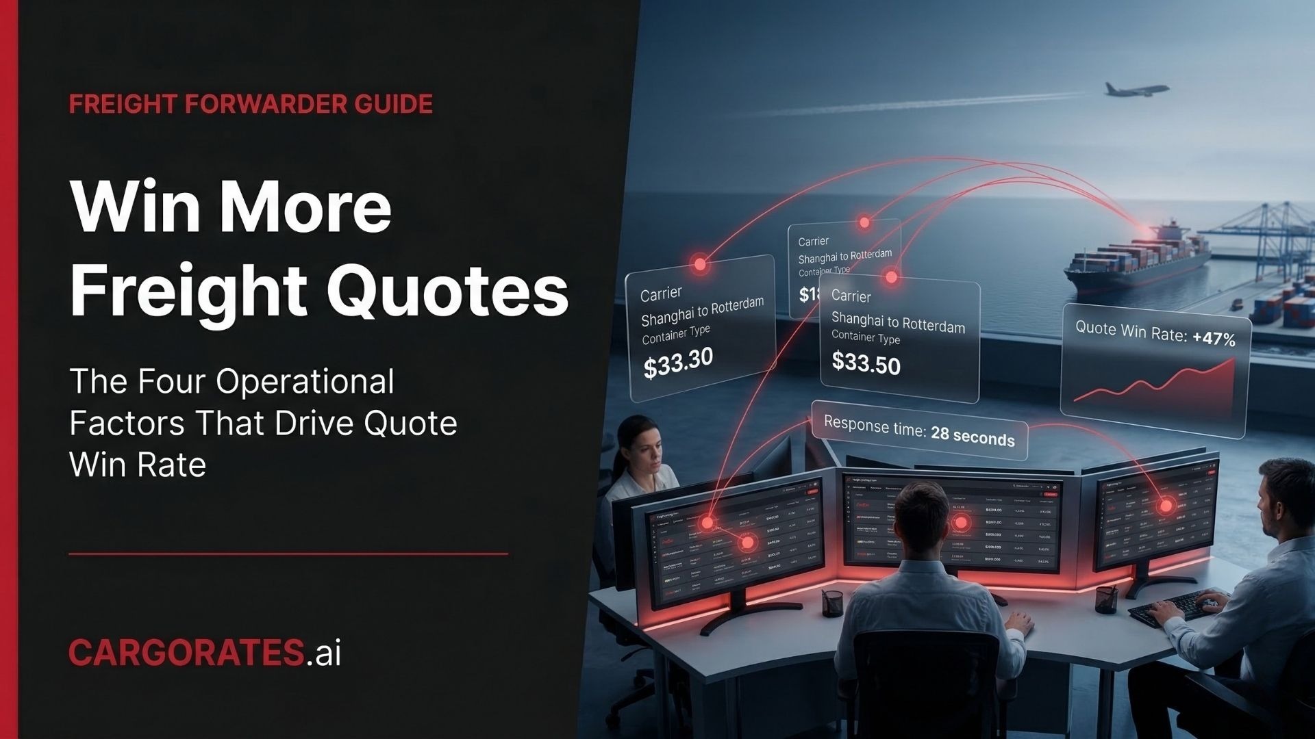 Freight forwarder quoting platform showing multi-carrier rate comparison and instant quote delivery to improve quote win rate