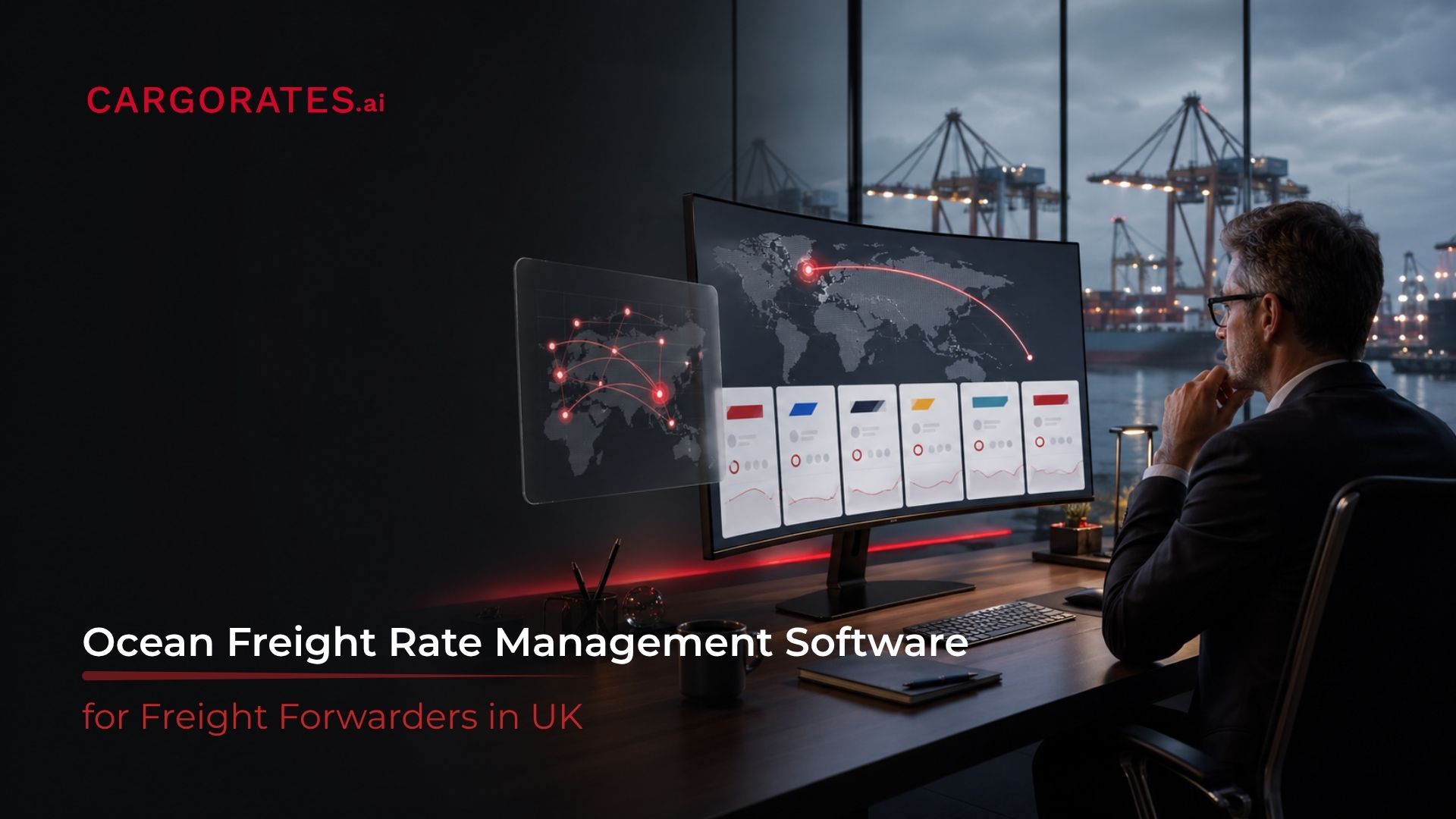 UK freight forwarder using ocean freight rate management software to compare carrier contracts and generate instant quotes for Europe-Asia and transatlantic trade lanes